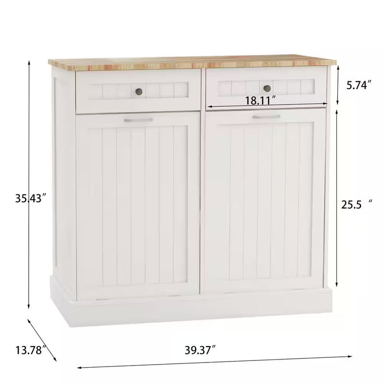 2-Drawers and 2-Compartment Tilt-Out Trash Cabinet Kitchen Trash Cabinet in White