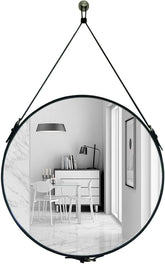 round Wall Mirror Decorative Mirror, Hanging Mirror with Hanging Strap Silver Hardware Hooker/Hanger (Black, 20&