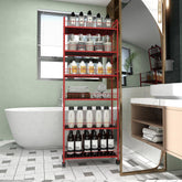 Red 6 Tier Storage Cart, Mobile Shelving Unit with Wheels, Metal Wire Storage Shelving Rack with Baskets for Kitchen