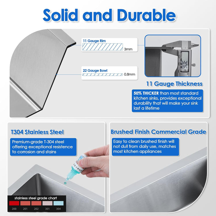 10"X18"X6" Bar Sink Undermount, Small Kitchen Sink Single Bowl 304 Stainlesss Steel, Wet Bar Prep Sink with Drain Assembly, Brushed