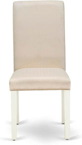 BOBA5-WHI-01 5 Piece Modern Dining Table Set Includes a round Kitchen Table and 4 Cream Linen Fabric Parsons Dining Chairs, 42X42 Inch, Linen White