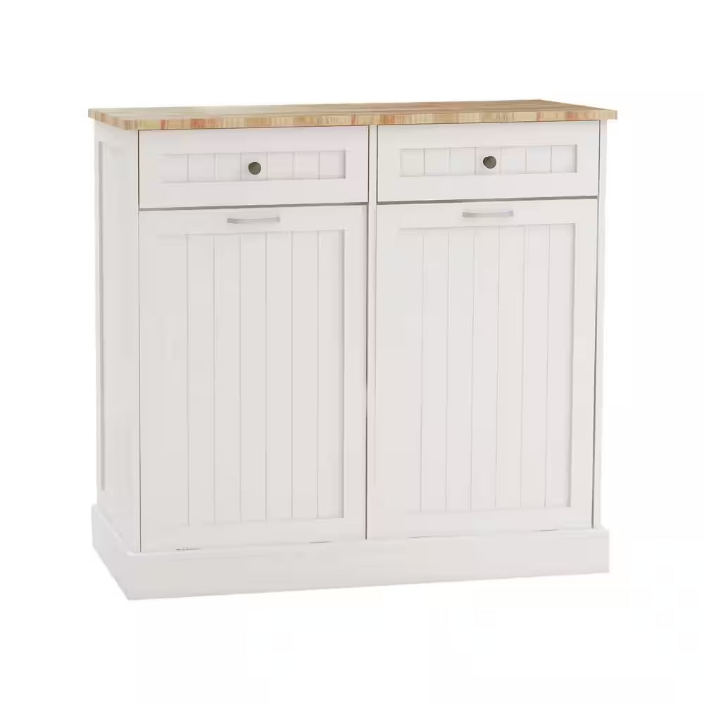 2-Drawers and 2-Compartment Tilt-Out Trash Cabinet Kitchen Trash Cabinet in White