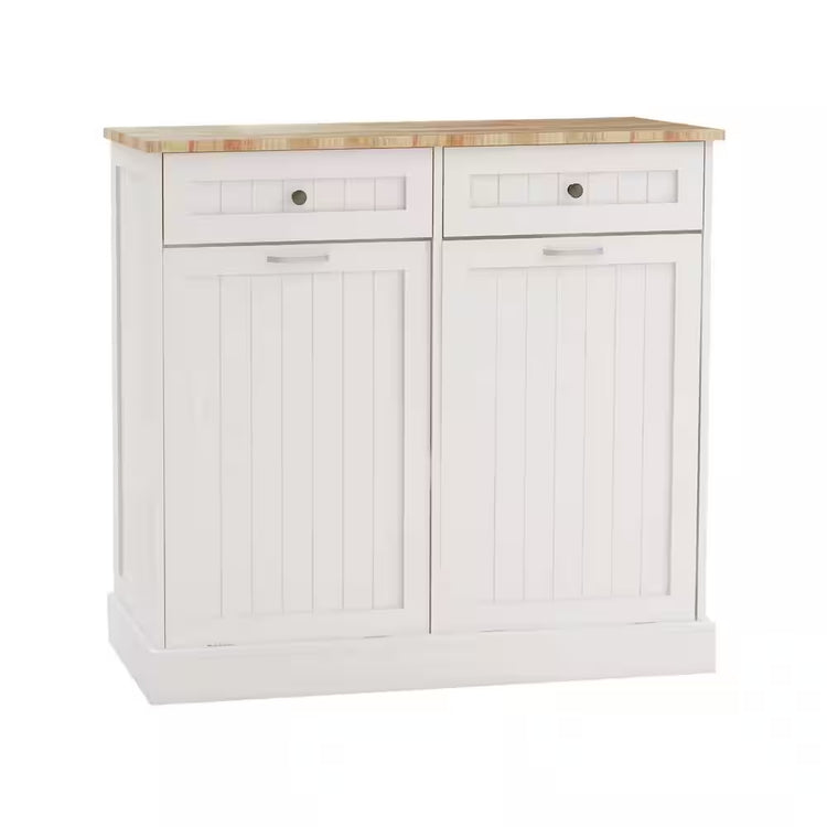 2-Drawers and 2-Compartment Tilt-Out Trash Cabinet Kitchen Trash Cabinet in White