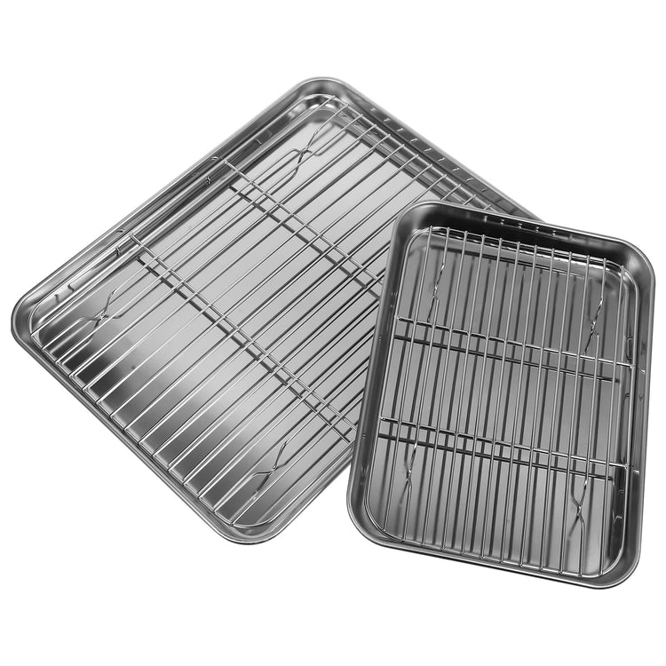 2 Pcs Stainless Steel Drainer Trays 23X17CM 31X24CM Rapid Drainage Vegetable Fruit Storage Pans Barbecue Baking