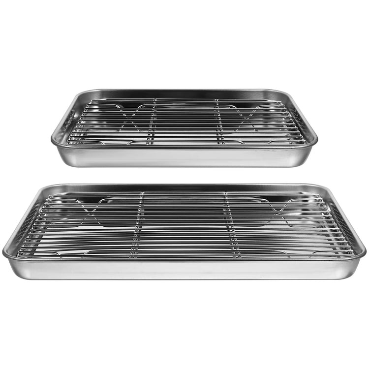 2 Pcs Stainless Steel Drainer Trays 23X17CM 31X24CM Rapid Drainage Vegetable Fruit Storage Pans Barbecue Baking