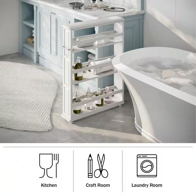 Slim Rolling Storage Cart, White