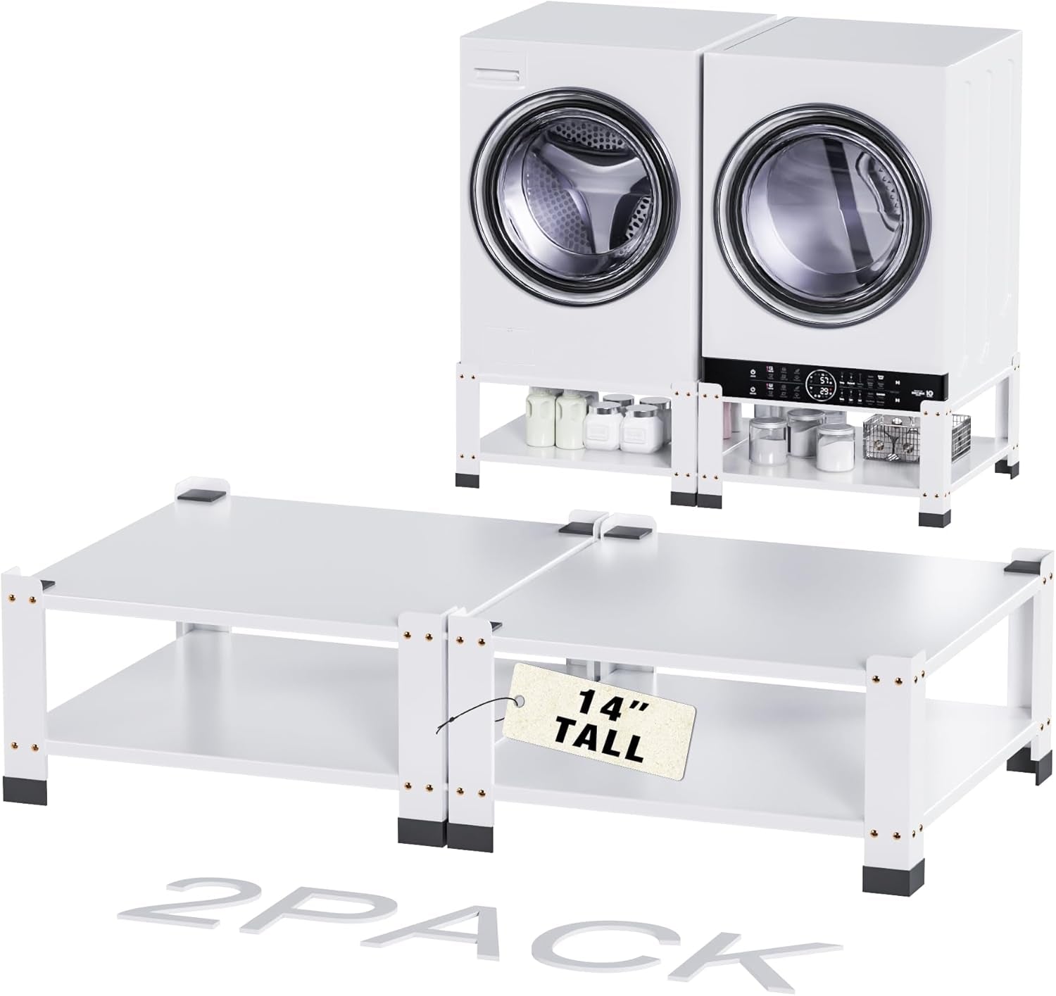 Laundry Pedestal for Washer and Dryer, Universal Fit, Wide,Height, Four Corner Bearing Capacity 800Lb Max, Metal Washing Machine Base Stand for Dryer Base Platform Heavy Duty, 2 Pack