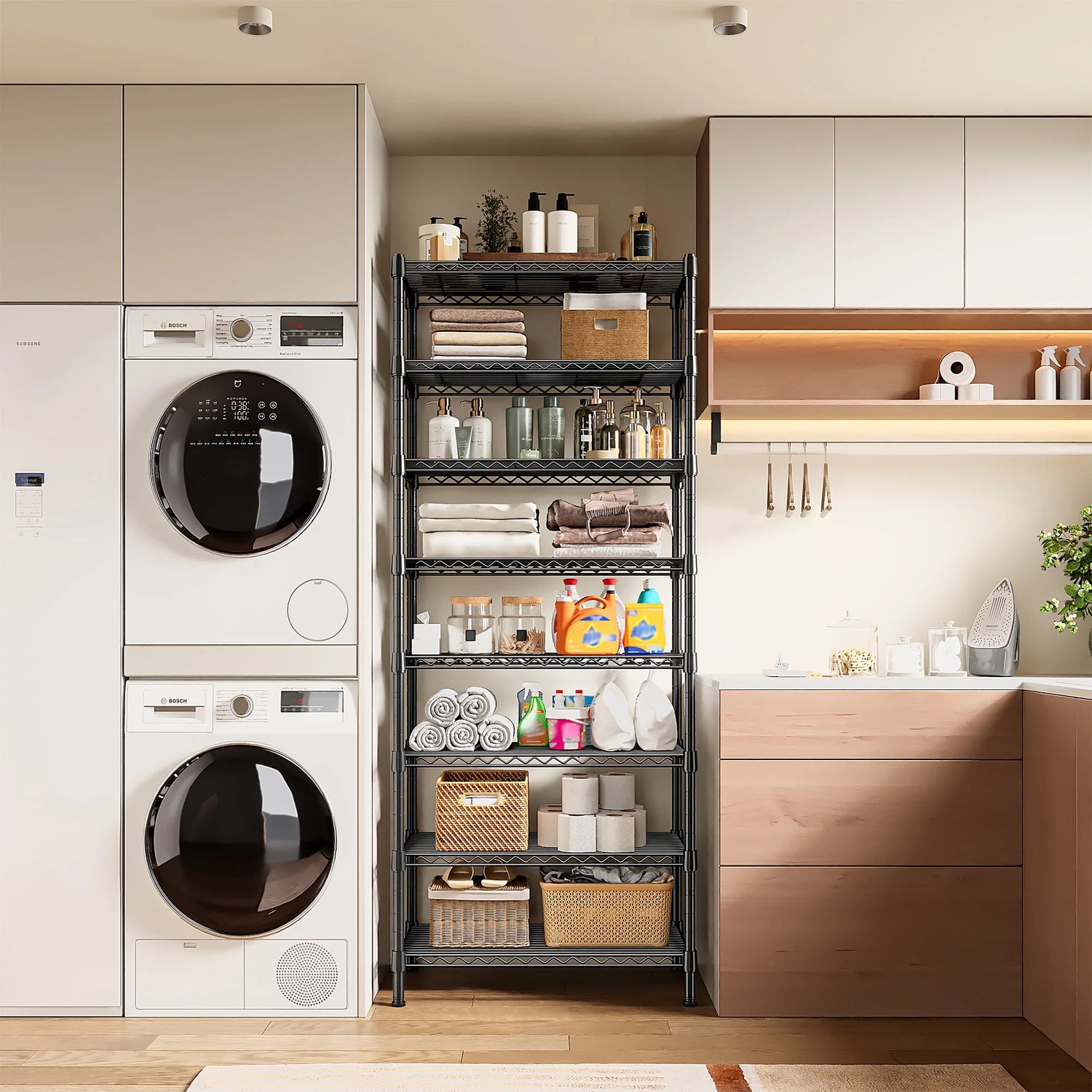 8-Tier Wire Shelving Unit Adjustable Metal Storage Shelves for Bathroom，Pantry，Kitchen，Laundry Room,72"H X 23.3"W X 13.5"D,Black