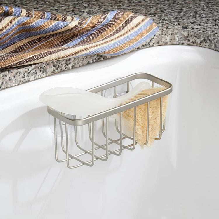 Idesign Rust-Resistant Stainless Steel Sponge Holder for Kitchen Sink with Suction Cups, the Gia Collection - Set of 1, Satin