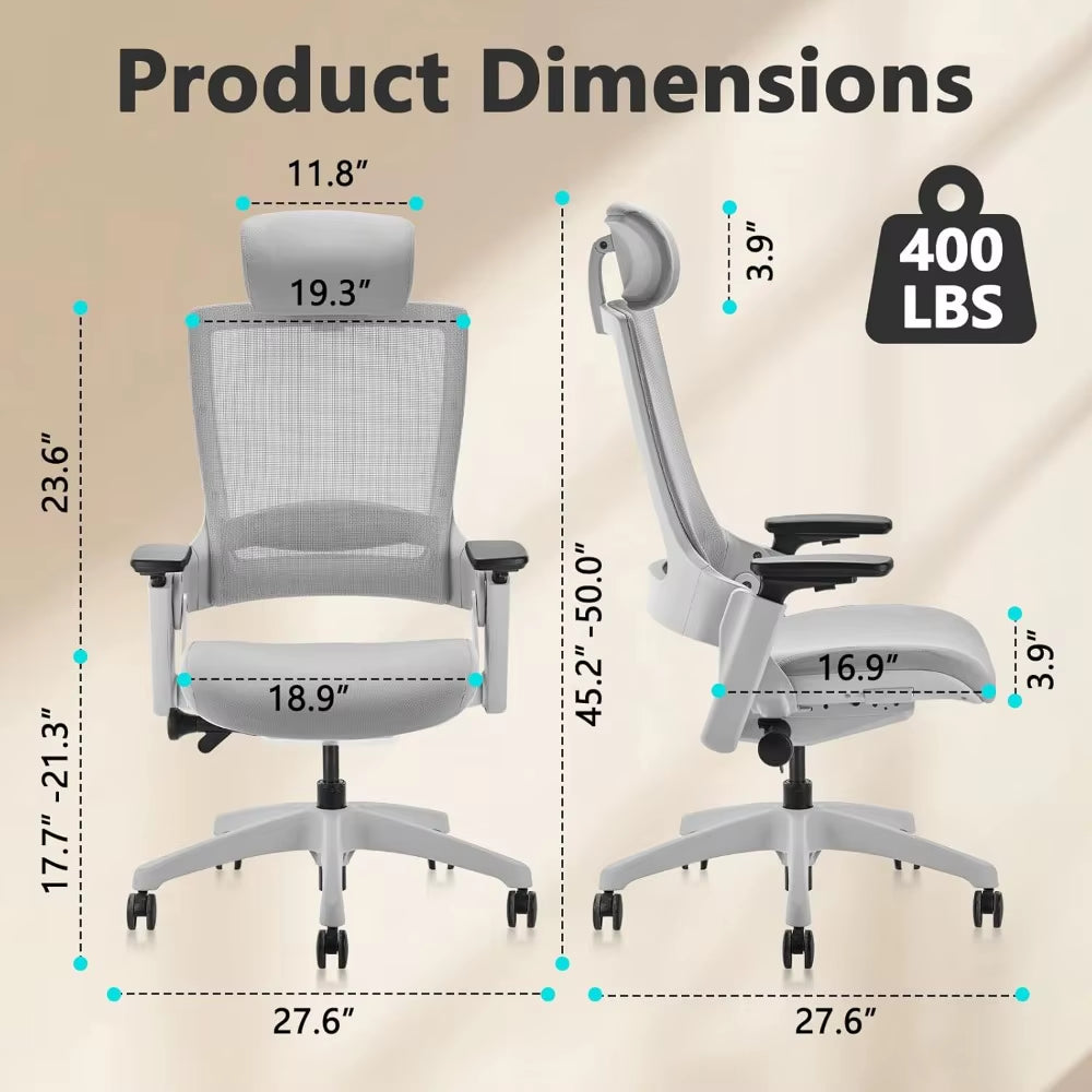 Big and Tall Office Chair 500Lbs with Footrest, Ergonomic Mesh Office Chair with Thicken Wide Cushion, 4D Armrest, Adjustable Lu
