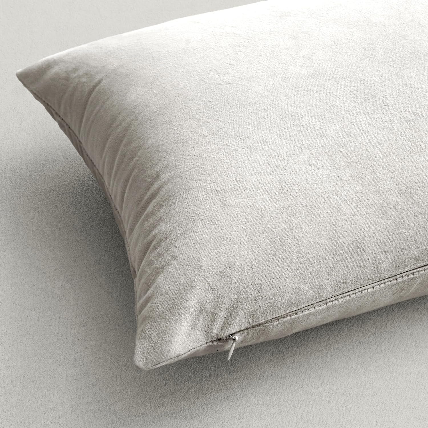 Pack of 2, Velvet Soft Solid Decorative Square Throw Pillow Covers Set Cushion Cases Pillowcases for Spring Sofa Bedroom 18X18 Inch Greyish White