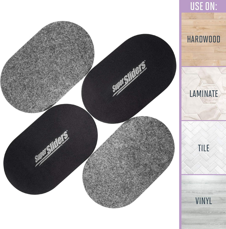 5 3/4" X 9 1/2" Oval Reusable Furniture for Hard Surfaces - Effortless Moving and Surface Protection, Gray (4 Pack)