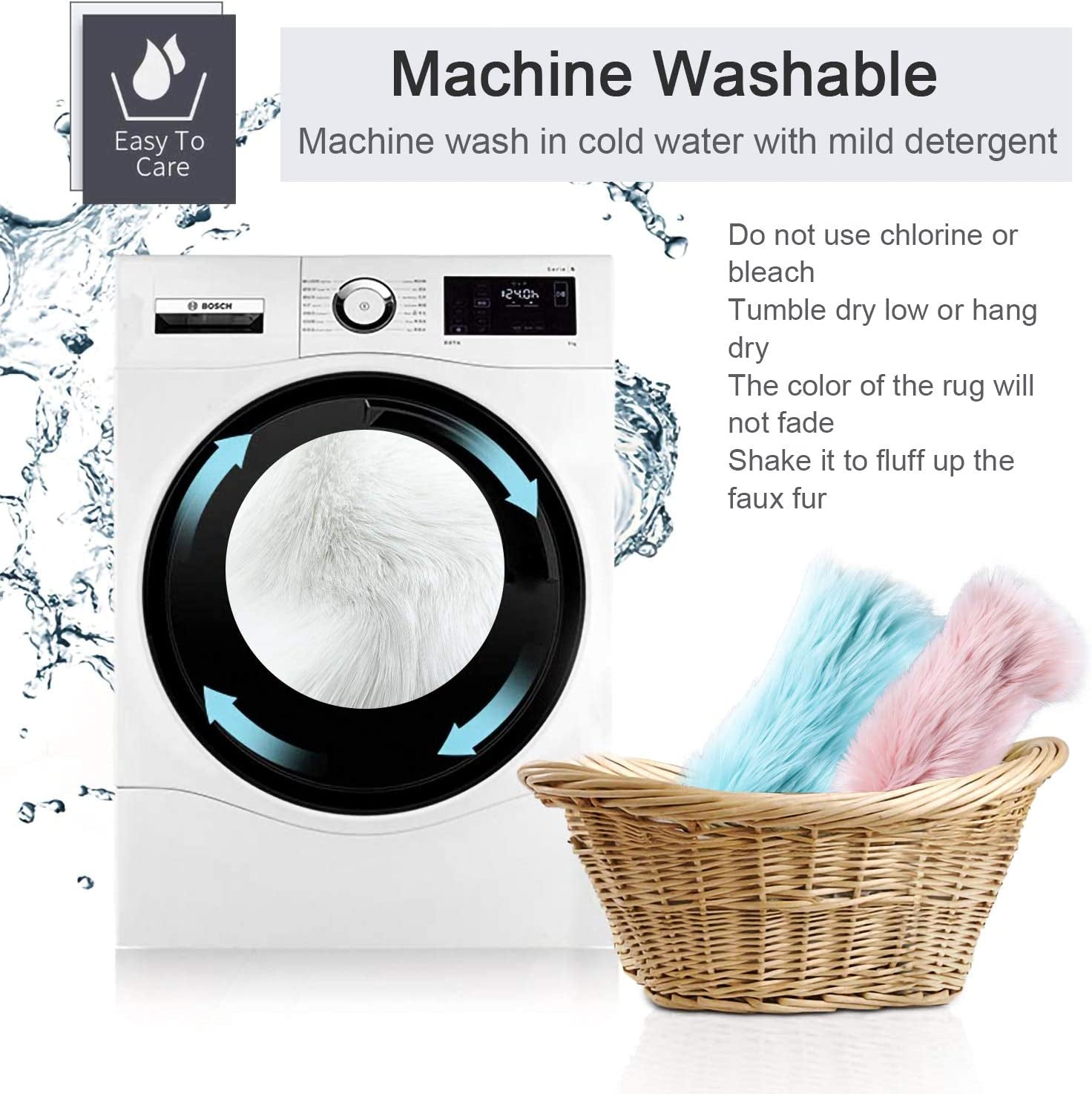 Premium Soft round Faux Fur Sheepskin Seat Cushion Chair Cover Plush Area Rugs for Bedroom, 14 X 14Inch, White