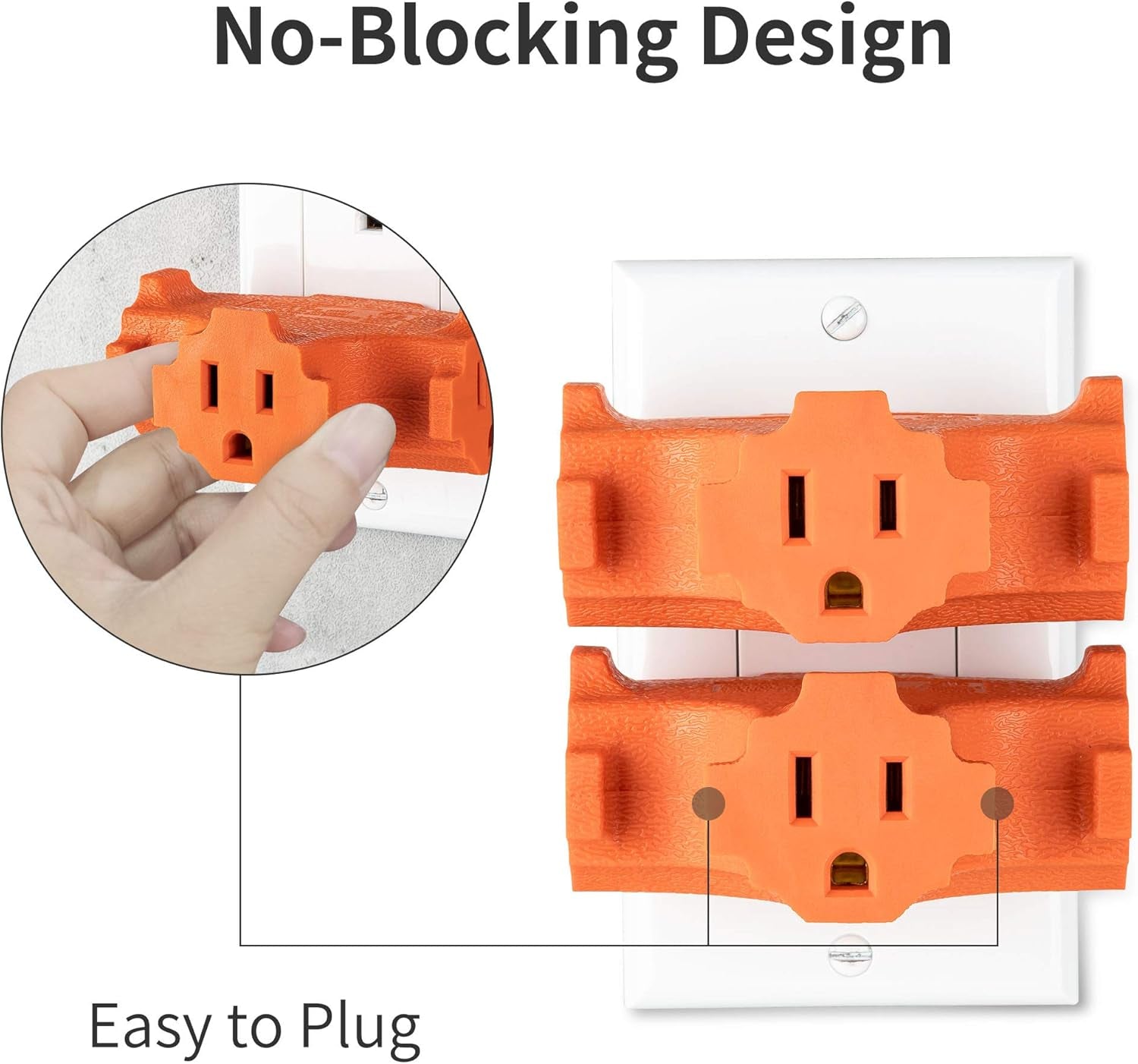 ETL Listed 3-Outlet Grounding Adapter, Heavy Duty 3-Prong Power Extender, Wall Socket Grounded Power Tap, 392℉ Fire-Retardant Material for Industrial Household Appliances, Orange, 2 Pack