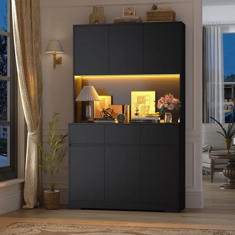 Aybike 71" Tall Kitchen Pantry Cabinet with Charge Station & LED Light, Freestanding Food Pantry with 4 Cabinets, 3 Drawers & Microwave Shelf, Kitchen Hutch Storage, Adjustable Shelves
