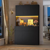 Aybike 71" Tall Kitchen Pantry Cabinet with Charge Station & LED Light, Freestanding Food Pantry with 4 Cabinets, 3 Drawers & Microwave Shelf, Kitchen Hutch Storage, Adjustable Shelves