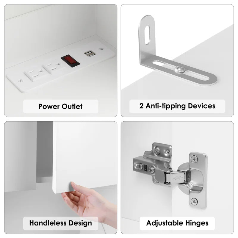 Aybike 71" Tall Kitchen Pantry Cabinet with Charge Station & LED Light, Freestanding Food Pantry with 4 Cabinets, 3 Drawers & Microwave Shelf, Kitchen Hutch Storage, Adjustable Shelves