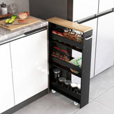 Black Particle Board 19 In. Rolling Kitchen Sideboard Slim Storage Cart Mobile Shelving Organizer with Handle