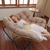 Outdoor Rocking Chair, Indoor Lounge Rocking Chair with Cushion Chair, Beige