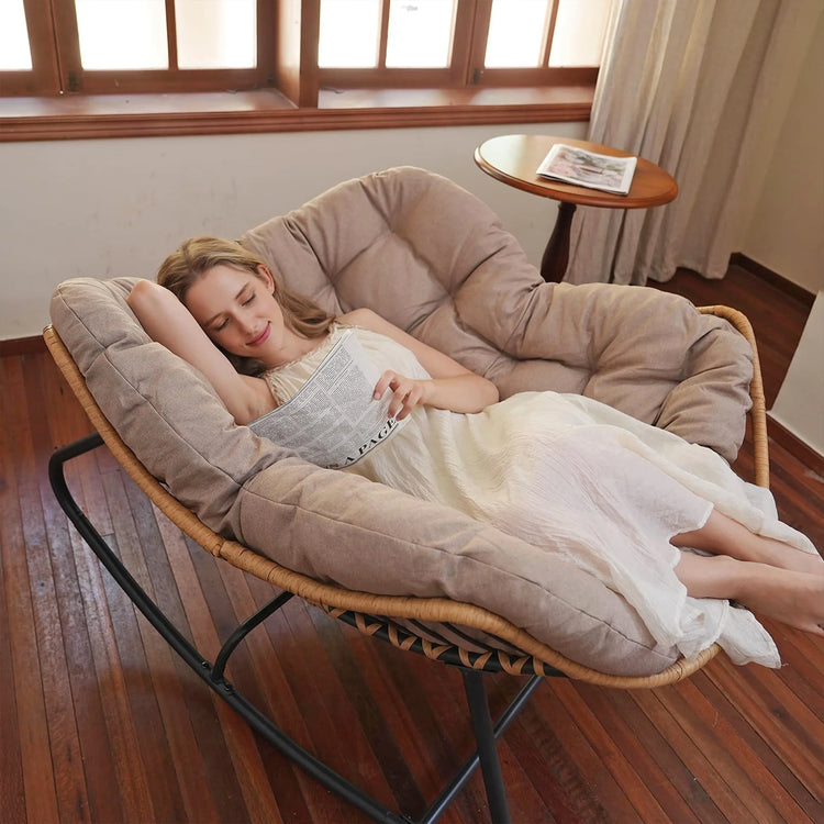 Outdoor Rocking Chair, Indoor Lounge Rocking Chair with Cushion Chair, Beige