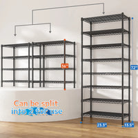 8-Tier Wire Shelving Unit Adjustable Metal Storage Shelves for Bathroom，Pantry，Kitchen，Laundry Room,72"H X 23.3"W X 13.5"D,Black