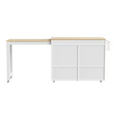 White Wood 74.5 In. Kitchen Island with Extendable Dining Table, Kitchen Cart with 4 Door Cabinet, Spice Rack, 2 Drawers