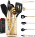 7PC Black and Gold Cooking Utensils Set with Holder - Black and Gold Kitchen Accessories