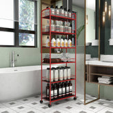 Red 6 Tier Storage Cart, Mobile Shelving Unit with Wheels, Metal Wire Storage Shelving Rack with Baskets for Kitchen