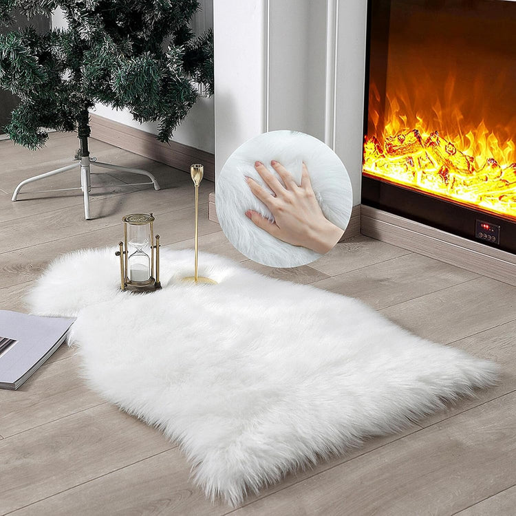 Faux Fur Rug Sheepskin Shag Fluffy Fuzzy White 2X3 Ft Small Rugs for Bedroom Bedside Bed Floor Living Room Plush High-Density Cushion Carpet Super Sofa Cover
