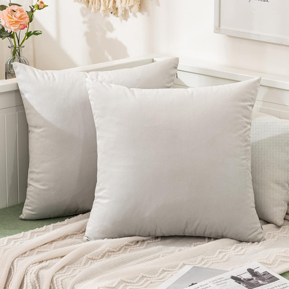 Pack of 2, Velvet Soft Solid Decorative Square Throw Pillow Covers Set Cushion Cases Pillowcases for Spring Sofa Bedroom 18X18 Inch Greyish White