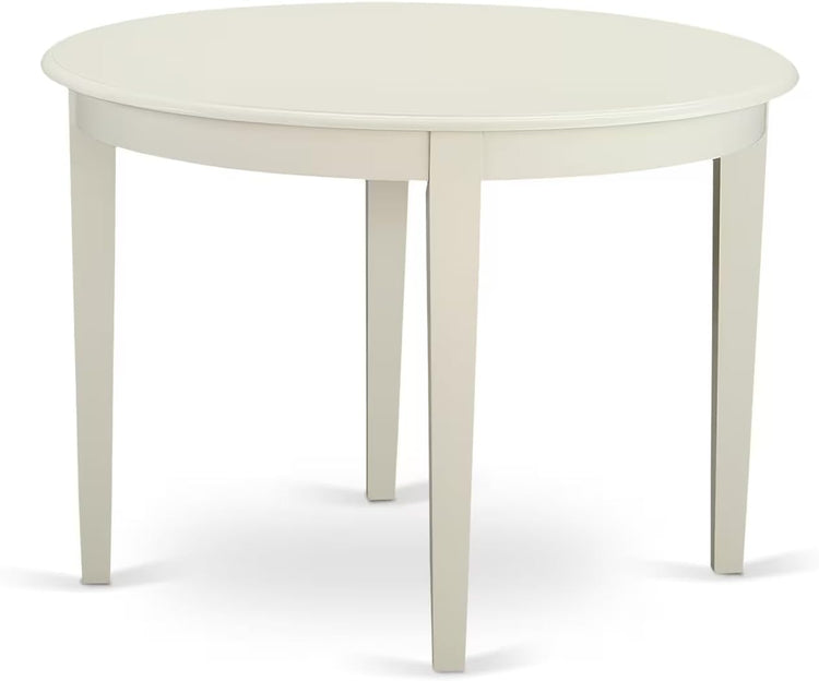 BOBA5-WHI-01 5 Piece Modern Dining Table Set Includes a round Kitchen Table and 4 Cream Linen Fabric Parsons Dining Chairs, 42X42 Inch, Linen White