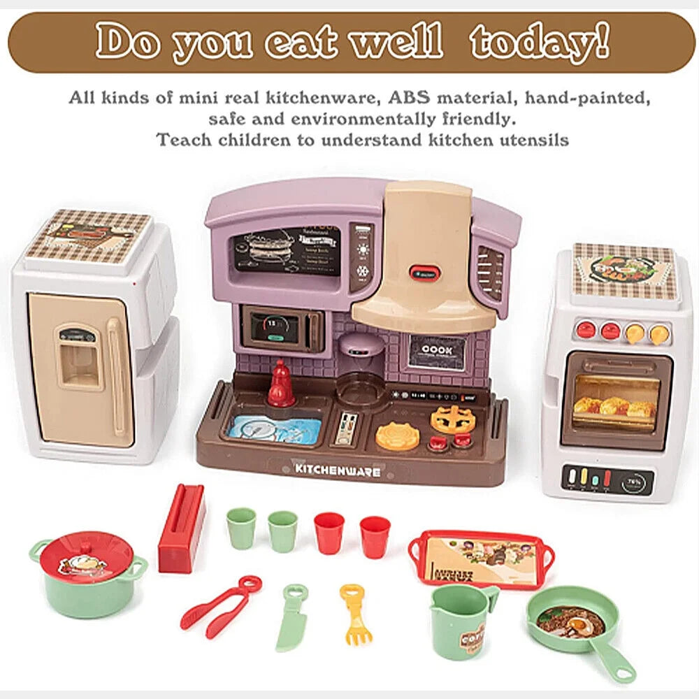 Mini Kitchen Play Set Pretend Playset BBQ Toy Cooking Sink for Kids, Gift, Toddler, Girl - Purple
