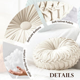 Round Throw Pillow Velvet Home Decoration Pleated round Pillow Cushion for Couch Chair Bed Car Orange