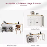 White Wood 74.5 In. Kitchen Island with Extendable Dining Table, Kitchen Cart with 4 Door Cabinet, Spice Rack, 2 Drawers
