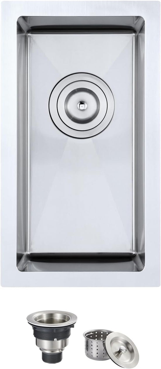 10"X18"X6" Bar Sink Undermount, Small Kitchen Sink Single Bowl 304 Stainlesss Steel, Wet Bar Prep Sink with Drain Assembly, Brushed