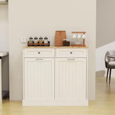 2-Drawers and 2-Compartment Tilt-Out Trash Cabinet Kitchen Trash Cabinet in White