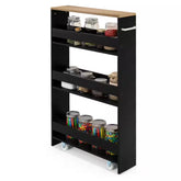 Black Particle Board 19 In. Rolling Kitchen Sideboard Slim Storage Cart Mobile Shelving Organizer with Handle