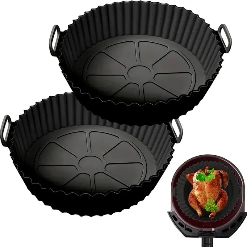 1/2 Pack Silicone Air Fryer Liner Pot Non-Stick Silicone Basket Bowl Reusable Baking Tray Kitchen Items Baking Pan