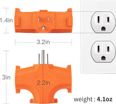 ETL Listed 3-Outlet Grounding Adapter, Heavy Duty 3-Prong Power Extender, Wall Socket Grounded Power Tap, 392℉ Fire-Retardant Material for Industrial Household Appliances, Orange, 2 Pack