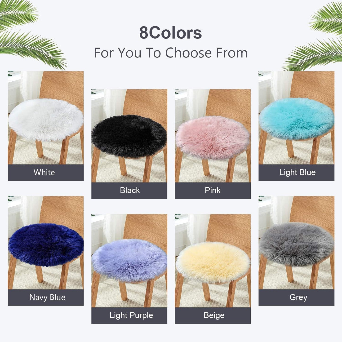 Premium Soft round Faux Fur Sheepskin Seat Cushion Chair Cover Plush Area Rugs for Bedroom, 14 X 14Inch, White