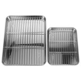 2 Pcs Stainless Steel Drainer Trays 23X17CM 31X24CM Rapid Drainage Vegetable Fruit Storage Pans Barbecue Baking