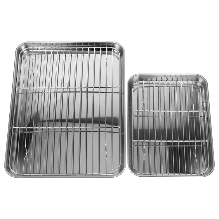 2 Pcs Stainless Steel Drainer Trays 23X17CM 31X24CM Rapid Drainage Vegetable Fruit Storage Pans Barbecue Baking
