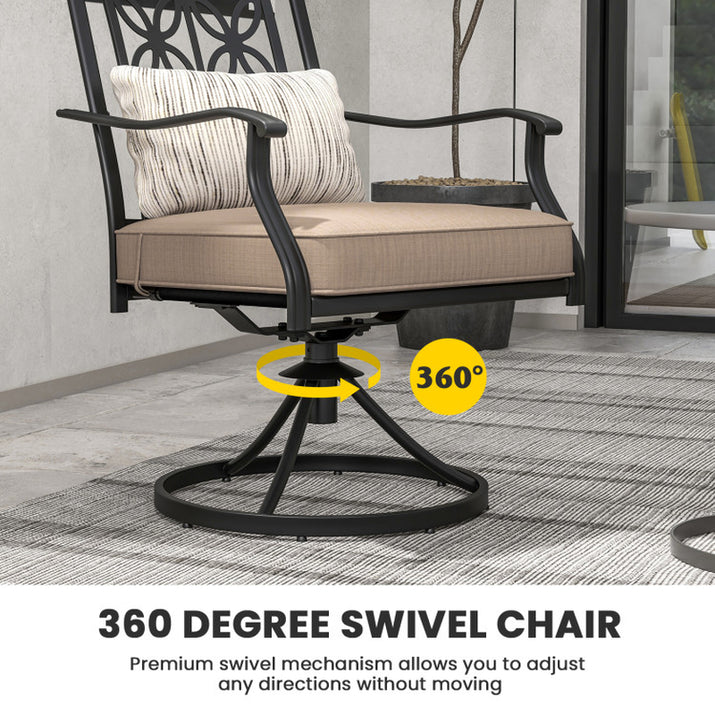 2 Pieces Patio 360 Degree Swivel Chairs with Blossom Pattern Backrest and Cushions