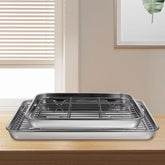 2 Pcs Stainless Steel Drainer Trays 23X17CM 31X24CM Rapid Drainage Vegetable Fruit Storage Pans Barbecue Baking