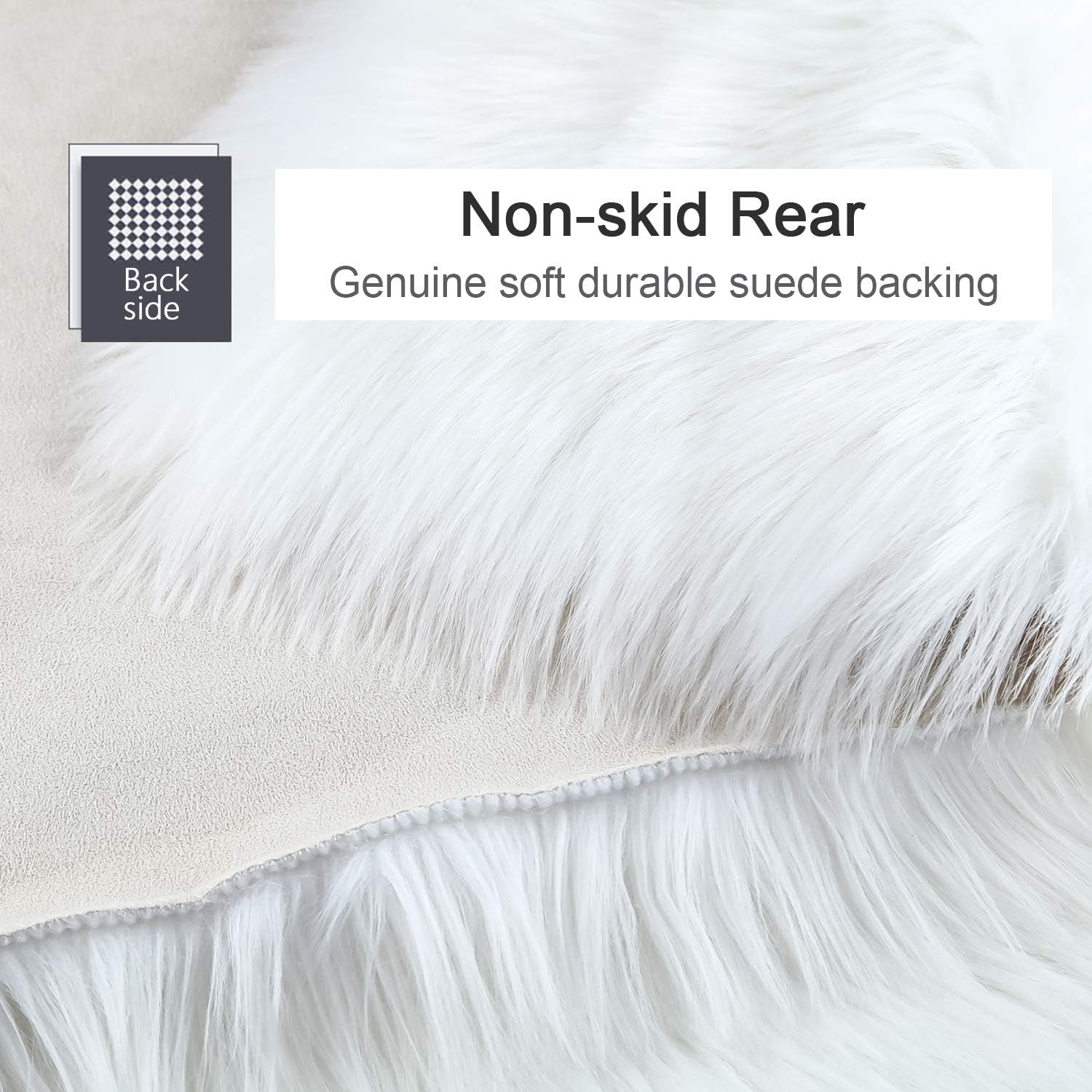 Premium Soft round Faux Fur Sheepskin Seat Cushion Chair Cover Plush Area Rugs for Bedroom, 14 X 14Inch, White