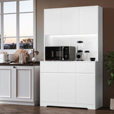 Aybike 71" Tall Kitchen Pantry Cabinet with Charge Station & LED Light, Freestanding Food Pantry with 4 Cabinets, 3 Drawers & Microwave Shelf, Kitchen Hutch Storage, Adjustable Shelves