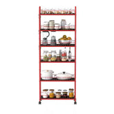 Red 6 Tier Storage Cart, Mobile Shelving Unit with Wheels, Metal Wire Storage Shelving Rack with Baskets for Kitchen