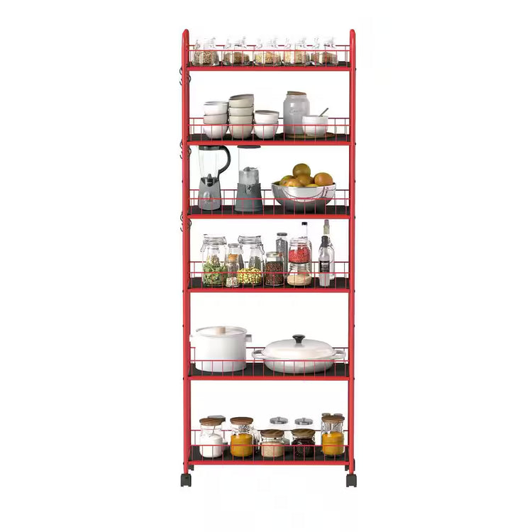 Red 6 Tier Storage Cart, Mobile Shelving Unit with Wheels, Metal Wire Storage Shelving Rack with Baskets for Kitchen