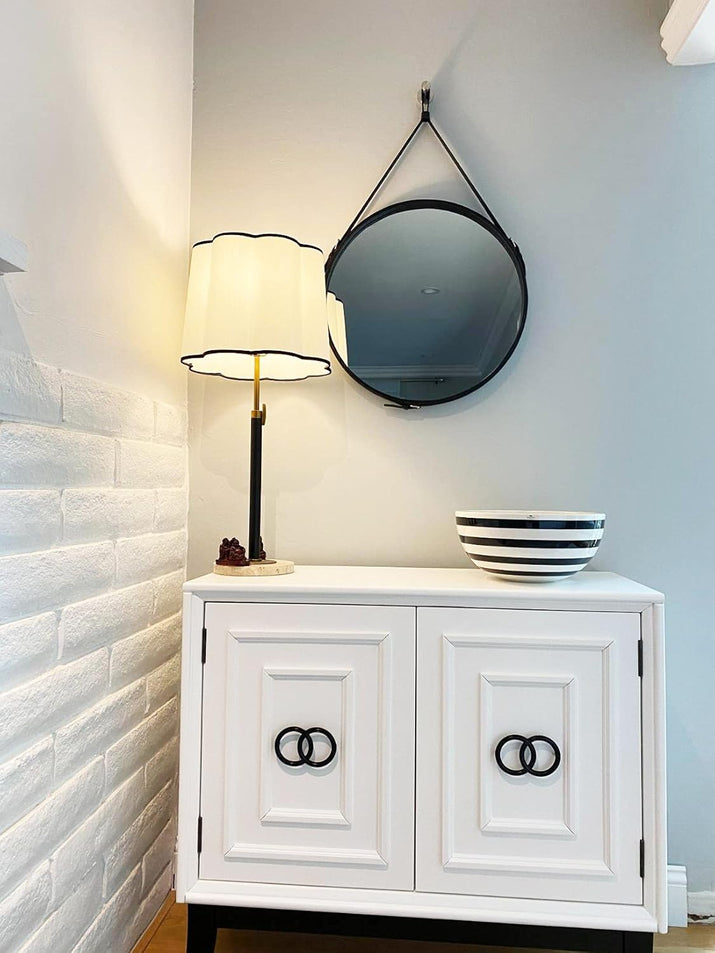 round Wall Mirror Decorative Mirror, Hanging Mirror with Hanging Strap Silver Hardware Hooker/Hanger (Black, 20'')