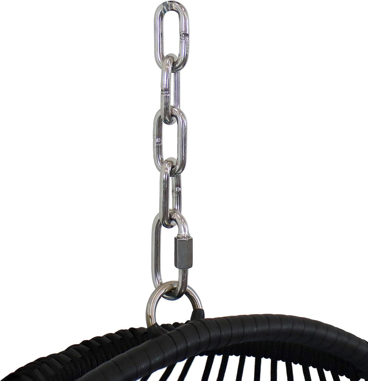 Julia Hanging Egg Chair - Black Polyethylene Wicker Frame with Red Polyester Cushions - 44 Inches Tall